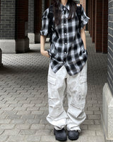 Unisex デイリーレトロチェッカード半袖シャツ