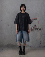 HIERARCHY STUDIOS TYPEWRITER - ウォッシュドブラックタイプライターロゴワイドTシャツ