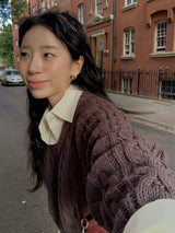 [MADE] Penton Cable V-Neck Crop Knit
