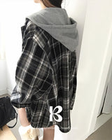 [ORIGINAL] Plain Hooded Check Shirt