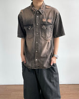 Groot damage denim short-sleeved shirt