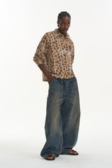 Washed Pleated Baggy Jeans