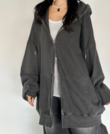 (UNISEX/2WAY) ビッグフードピグメントボクシーヒップルーズジップアップ - 2 COLOR