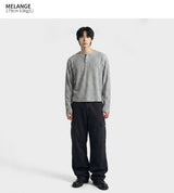 ワッフルクロップヘンリーネックTシャツ メランジ