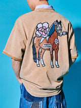 サクラアニマルズカーキデニムウォッシュドTシャツ (スティード)