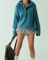 Color-Blocked Taping Hoodie String Oversized Knit