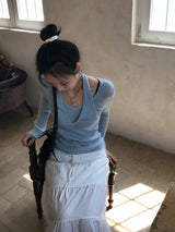 Second Layered Wrap Slim Fit Long Sleeve Rib Knit