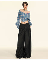 American Vintage Button Detail Clean Fit Wide Slacks