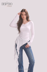 Side Shirring Lady Long Sleeve T-shirt