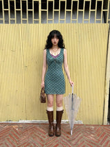 EVERGREENTY CHECK RIBBON MINI DRESS