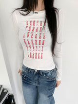 バッジレタリングスリムフィットロングスリーブTシャツ (3 Colors)