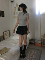 Half Neck Pintuck Short Sleeve T