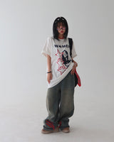 [UNISEX] レッドトラックバックバンドワイドジーンズ