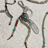 navajo feather & beads keyring brown