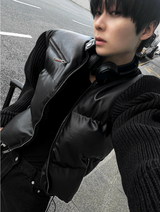 Deep Black Knit Leather Padding
