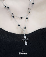  [S.Steel] Black Cubic Cross Layered Necklace
