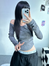 STUD SHIRRING TANK LAYERED SLIM LONG SLEEVE🤎🩶 - 2 COLORS