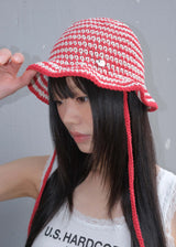 Stripe String Bucket Hat - Red