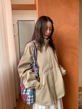 Zmeb コットンチェックパッチワークショルダーバッグ