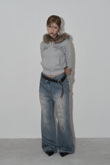 crop hair zip up (grey)