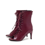 パテントレースアップオープントゥヒール(Burgundy)