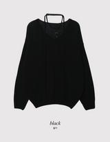 Basic V-neck Loose Knit + Tie Set (5color)