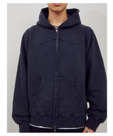  Western Dying Hooded zip-up [ Washed Deep Navy ]