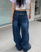 (Unisex) バックボタンデニムパンツ