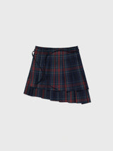 Pleated Wraparound Skirt Navy Check
