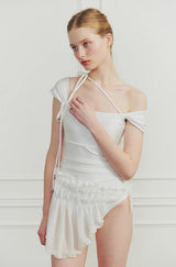 DEW COWL SWIMSUIT white