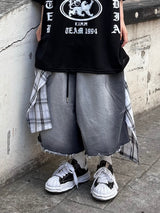 wrap check denim bermuda
