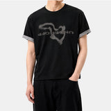 Rolled-Sleeve Cropped Short-Sleeve T-Shirt Geography Black