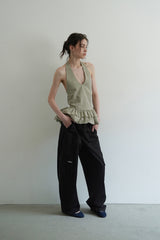Gingham halter blouse_khaki