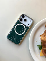 [MADE]ディープグリーンドット エポキシ シルバー MagSafe iPhoneケース