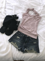 Turin Washing Damage Denim Shorts