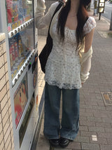 Muty Flower Ribbon Lace Mini One Piece