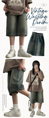 Jendy incision vintage washing capri denim pants