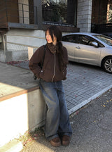 Hino Fluffy Fur Collar Pocket Jumper