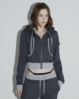 Cropped Hooded Zip-up Jacket Charcoal x Melange gray