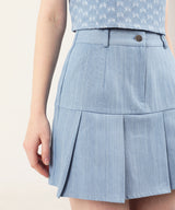 デニムプリーツバンディングミニスカート Light Blue