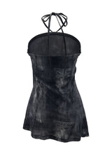 POCKET PRINTING HALTERNECK DRESS / BLACK
