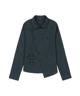 Cross Applique Slimfit Check Shirt - NAVY