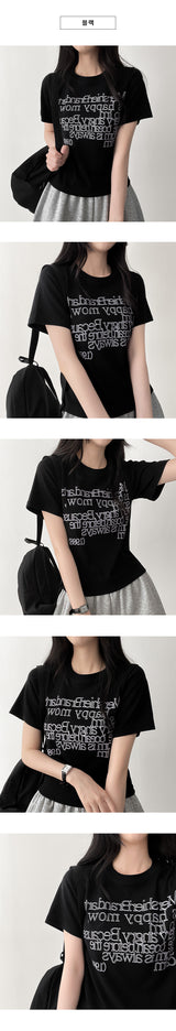 アートスパンデックスレタリングショートスリーブTシャツ