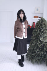wool unbalanced pleats midi sk(2color)