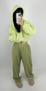 (LOWEST PRICE!/HOT DEAL♥) フリースシェルパフーディージップアップバンディングセミクロップドフーディー - 3 COLOR