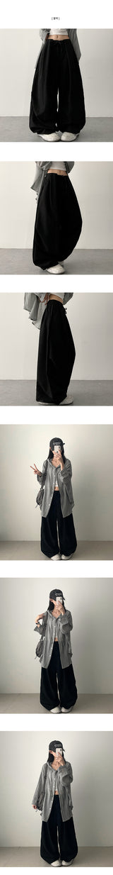 fodi waist banding pintuck wide pants