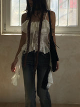 Lace Frill Two-Way Built-In Bra Sleeveless Top