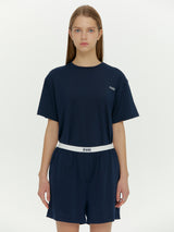 (Unisex) エッセンシャルストレッチフィットハーフスリーブパジャマセット　ネイビー