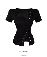 Kelly Snap Button Ribbed Top (4color)