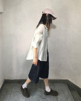 マ人ストライプシースルーオーバーサイズフィットロングスリーブシャツ